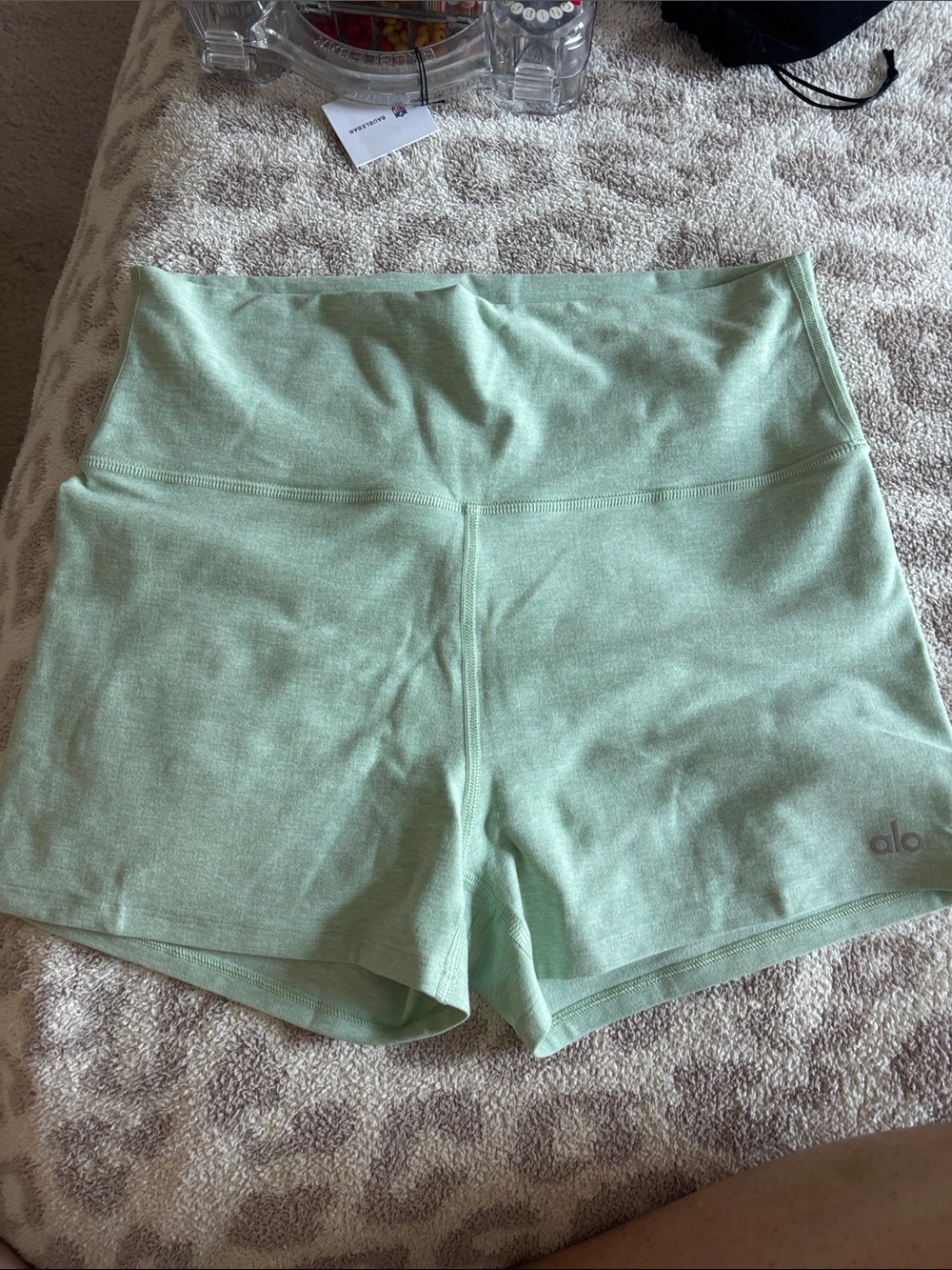 Alo Yoga light green pistachio bike shorts- size L